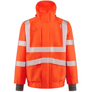 Leo Workwear Dartmoor Orange EcoViz 15K Mesh Lined Waterproof Breathable Hi Vis Bomber Jacket