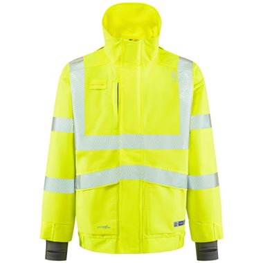 Leo Workwear Dartmoor Yellow EcoViz 15K Mesh Lined Waterproof Breathable Hi Vis Bomber Jacket