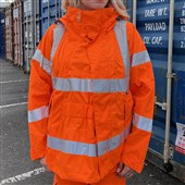 Leo Workwear Rosemoor Orange Women's Waterproof Breathable Hi Vis Jacket with Maternity Expander