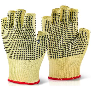 BEESWIFT KFLGMWD Cut B Kevlar Fingerless Latex Dotted Gloves - 10g