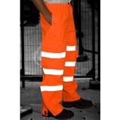 Leo Workwear Instow Orange LTEC 10K Waterproof Breathable Hi Vis Cargo Trouser