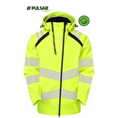 Pulsar Life LFE909 Yellow GRS Recycled Waterproof Breathable Hi Vis Shell Jacket