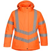 Portwest LW74 Orange Padded Waterproof Womens Hi Vis Jacket 