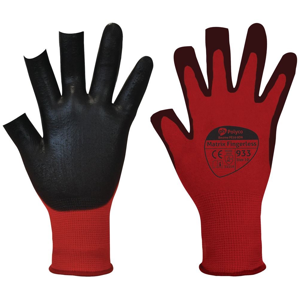Polyco Matrix Fingerless Work Gloves 933 with PU coating - 13g