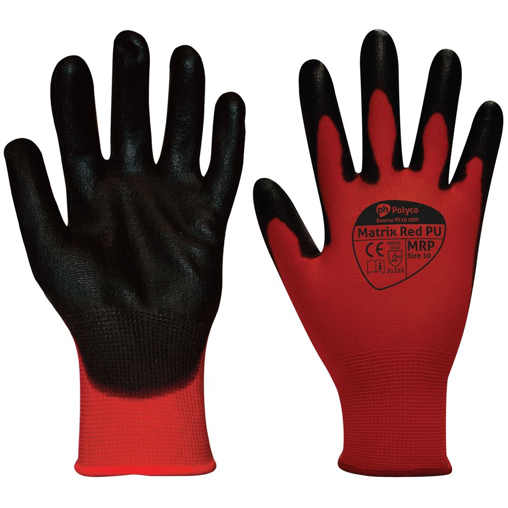 Polyco Matrix Red PU Grip Gloves MRP | Buy Now