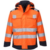 Portwest MV70 Orange/Navy Modaflame Rain Waterproof Inherent Flame Resistant Anti Static Arc Hi Vis Rain Jacket