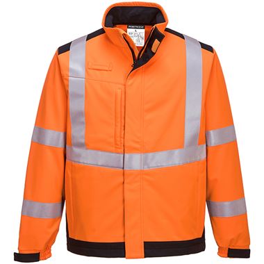 Portwest MV72 Orange/Navy Modaflame Softshell Inherent Flame Resistant Anti Static Arc Hi Vis Softshell Jacket