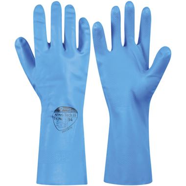 Polyco Nitri-Tech III Lite 94 Blue Flock Lined Nitrile Chemical Resistant Gauntlet Gloves 33cm