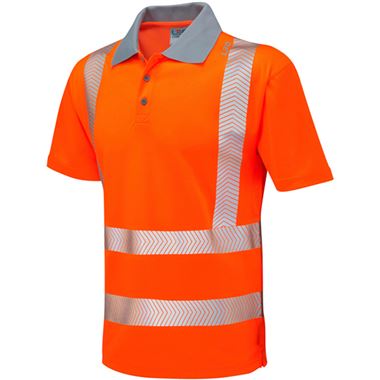 Leo Workwear Woolacombe Orange EcoViz Coolviz Plus Hi Vis Polo Shirt  