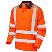 Leo Workwear Swimbridge Orange Comfort EcoViz Long Sleeve Hi Vis Polo Shirt  