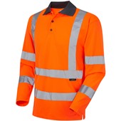 Leo Workwear Woolsery Orange Coolviz EcoViz Long Sleeve Hi Vis Polo Shirt  