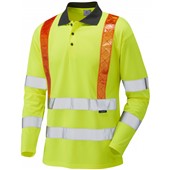 Leo Workwear Bickleton Yellow Comfort EcoViz Long Sleeve Orange Brace Hi Vis Polo Shirt