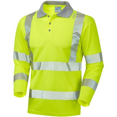 Leo Workwear Barricane Yellow Coolviz Plus EcoViz Long Sleeve Hi Vis Polo Shirt