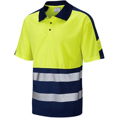 Leo Workwear Watersmeet Yellow/Navy EcoViz Performance Dual Colour Hi Vis Polo Shirt