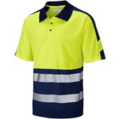 Leo Workwear Watersmeet Yellow/Navy EcoViz Performance Dual Colour Hi Vis Polo Shirt