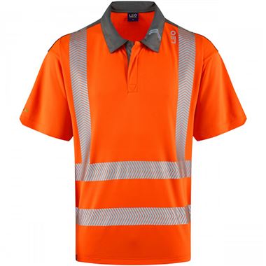 Leo Workwear Trimstone Orange EcoViz Coolmax Performance+ Hi Vis Polo Shirt