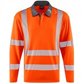Leo Workwear Georgeham Orange EcoViz Coolmax Performance+ Long Sleeve Hi Vis Polo Shirt