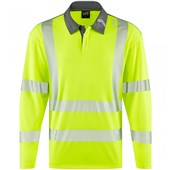 Leo Workwear Georgeham Yellow EcoViz Coolmax Performance+ Long Sleeve Hi Vis Polo Shirt