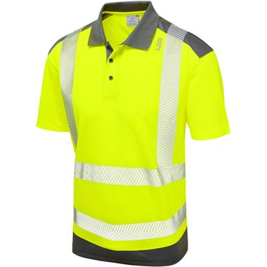 Leo Workwear Peppercombe Yellow/Grey EcoViz Performance Dual Colour Hi Vis Polo Shirt