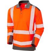 Leo Workwear Wringcliff Rail Orange EcoViz Performance Dual Colour Hi Vis Long Sleeved Polo Shirt
