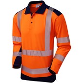 Leo Workwear Wringcliff Rail Orange EcoViz Performance Dual Colour Hi Vis Long Sleeved Polo Shirt
