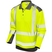 Leo Workwear Wringcliff Yellow EcoViz Performance Dual Colour Hi Vis Long Sleeved Polo Shirt