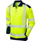 Leo Workwear Wringcliff Yellow EcoViz Performance Dual Colour Hi Vis Long Sleeved Polo Shirt