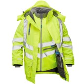 Pulsar P487-R Yellow GRS Recycled 7-in-1 Hi Vis Storm Coat c/w Interactive Bodywarmer