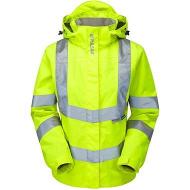 Pulsar P704-R Yellow GRS Recycled Women's Mesh Lined Waterproof Hi Vis Storm Jacket