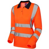 Leo Workwear Beaford Rail Orange EcoViz Comfort Womens Hi Vis Long Sleeved Polo Shirt