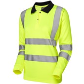 Leo Workwear Beaford Yellow EcoViz Comfort Womens Hi Vis Long Sleeved Polo Shirt