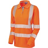 Leo Workwear Pollyfield Orange EcoViz Coolviz Ultra Women's Long Sleeve Hi Vis Polo Shirt