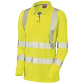 Leo Workwear Pollyfield Yellow EcoViz Coolviz Ultra Women's Long Sleeve Hi Vis Polo Shirt