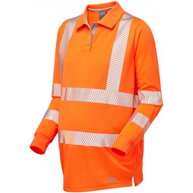 Leo Workwear Yarnacott Orange EcoViz Coolviz Ultra Women's Hi Vis Long Sleeve Maternity Polo Shirt