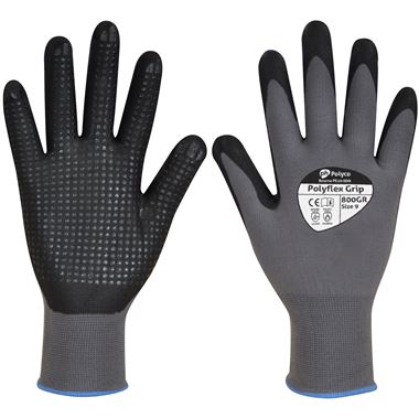 Polyco Polyflex Grip Gloves 800GR with Foamed Nitrile Dot Coating - 13g