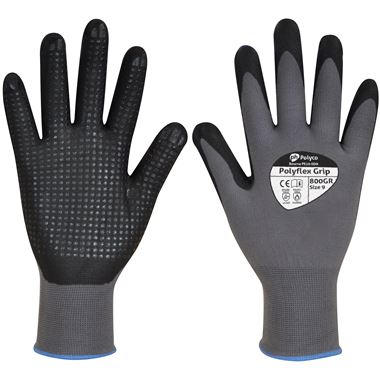 Polyco Polyflex Grip Gloves 800GR with Foamed Nitrile Dot Palm - 13g