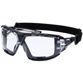 Portwest PR02 Anthracite Wraparound Plus Safety Glasses with Head Strap - Anti Scratch & Anti Fog - Clear
