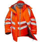 Pulsar PR497-R Rail Orange GRS Recycled 7-in-1 Hi Vis Storm Coat c/w Interactive Bodywarmer