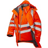 Pulsar PR497-R Rail Orange GRS Recycled 7-in-1 Hi Vis Storm Coat c/w Interactive Bodywarmer