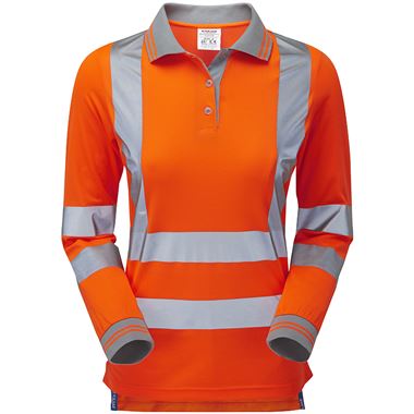Pulsar PR703-R Rail Orange GRS Recycled Women's Hi Vis Long Sleeve Polo Shirt (STOCK)