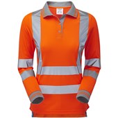Pulsar PR703-R Rail Orange GRS Recycled Women's Hi Vis Long Sleeve Polo Shirt (STOCK)