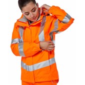 Pulsar PR705-R Rail Orange GRS Recycled Women's Mesh Lined Waterproof Hi Vis Storm Jacket