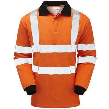 Pulsar Protect PRARC21 ARC Flash & Flame Retardent Rail Orange Hi Vis Long Sleeve Polo Shirt