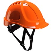 Portwest PS54 Endurance Safety Helmet with Chin Strap - Electrical Insulated Non Vented Wheel Ratchet Short Peak