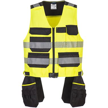 Portwest PW308 PW3 Yellow/Black Polycotton Hi Vis Class 1 Tool Vest