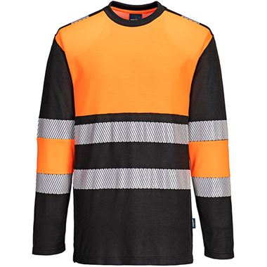 Portwest PW312 PW3 Orange/Black Cotton Comfort Long Sleeve Hi Vis T-Shirt