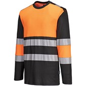 Portwest PW312 PW3 Orange/Black Cotton Comfort Long Sleeve Hi Vis T-Shirt