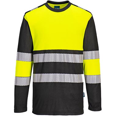 Portwest PW312 PW3 Yellow/Black Cotton Comfort Long Sleeve Hi Vis T-Shirt