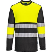 Portwest PW312 PW3 Yellow/Black Cotton Comfort Long Sleeve Hi Vis T-Shirt