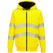 Portwest PW321 PW3 Yellow Fleece Lined Hi Vis Zipped Winter Hoodie